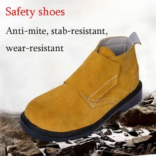 Мужские защитные туфли хаки и шляпа со стальной головкой, защитные ботинки, Нескользящие, ударопрочные, дышащие, кожаные, мягкие рабочие ботинки DXZ014
