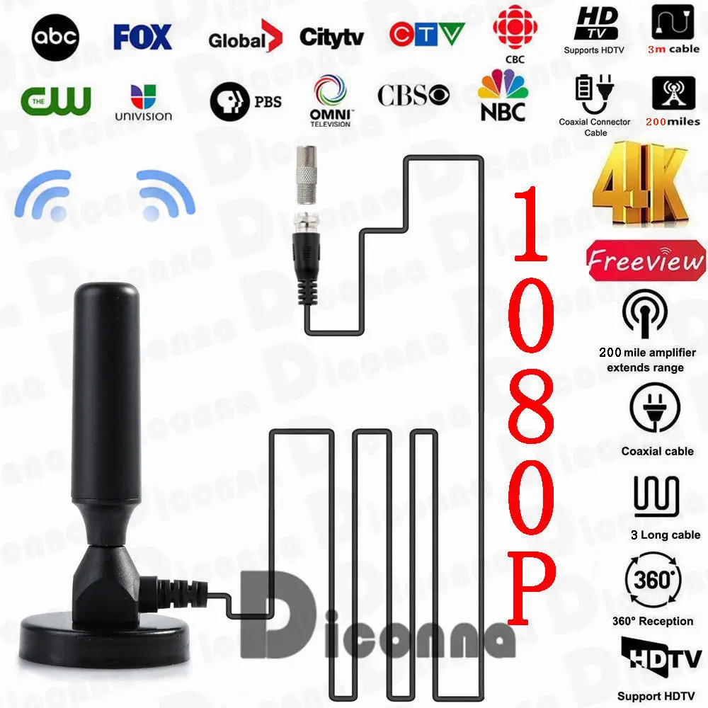 Горячая 200 миля 30dBi внутренняя усиление цифровой DVB-T DVB-T2 ТВ HDTV антенна