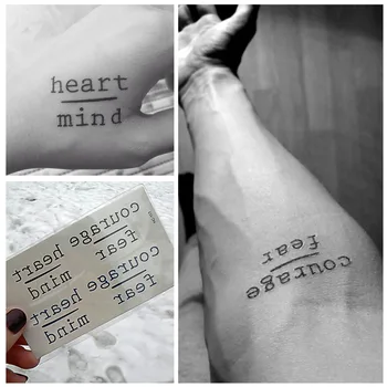 

New Waterproof Temporary Tattoo Stickers Courage Fear Heart Mind Letters Design Water Transfer Tattoo Harajuku Fake Tattoo