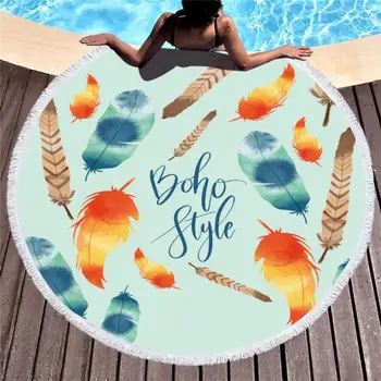 

Printed Feather Beach Towel Round Microfiber Beach Towels For Living Room Home Decor Polyester Bath Towels Toalla Playa 2019