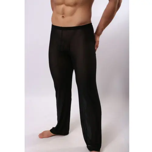 Мужские сексуальные прозрачные полиамидные сексуальные штаны для сна, мягкие домашние пижамы для сна, Мужская Ночная одежда, перспективные штаны