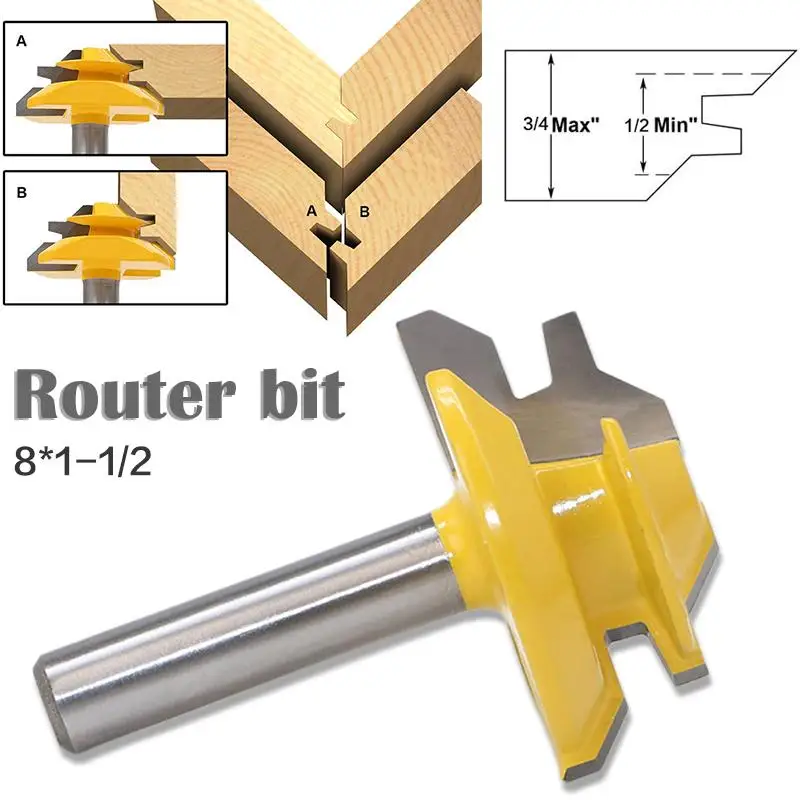 Woodworker Lock Miter Router Bit 45 Degree Width 8*1-1/2 Woodworking Drill Bit 8mm Shank Tenon Cutter Woodwork Milling Cutters Woodworker Lock Miter Router Bit 45 Degree Width 8*1-1/2 Woodworking Drill Bit 8mm Shank Tenon Cutter Woodwork Milling Cutters