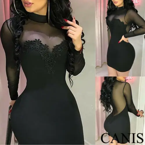 إمرأة Bodycon شبكة انظر من خلال الدانتيل فلورا السيدات مثير حزب مساء البسيطة Bodycon نحيل اللباس Clubwear