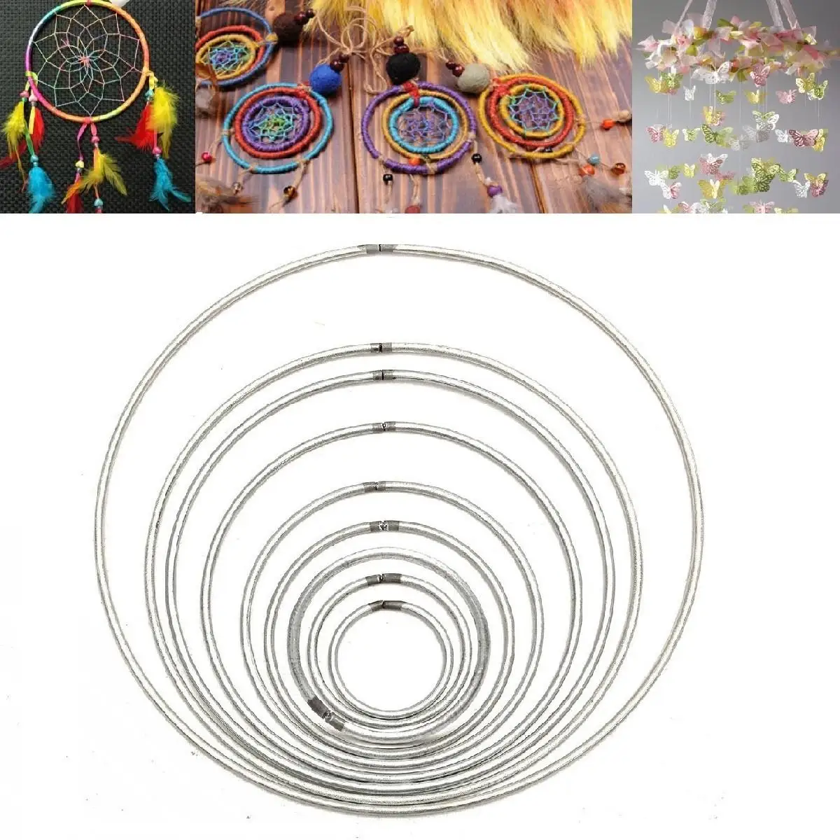 

DIY Simple Round Silver Multi size Metallic Iron \Own DIY Manual Dream Catcher Hoops Hanging Decoration DIY Crafts Gift Material