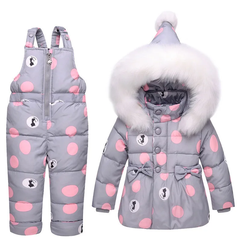 

2018 Hot Winter Coat Snowsuit Baby Suit Down Toddler Girls Winter Clothes Outfits Snow Wear Jumpsuit Polka Dot Hoodies Jacket