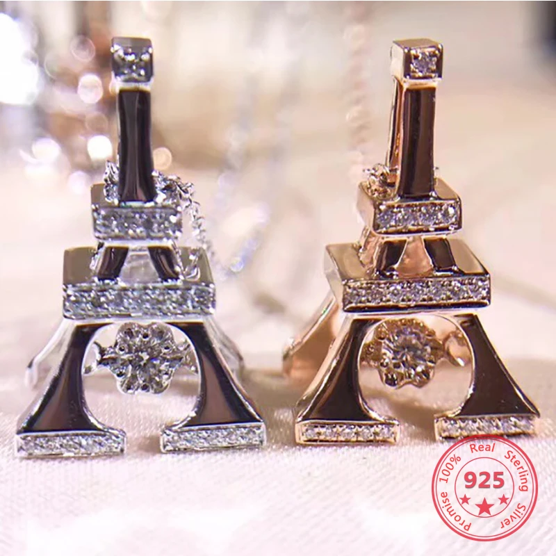 

New S925 Silver Paris Tower Sterling Silver Necklace Fashion Trend Pendant