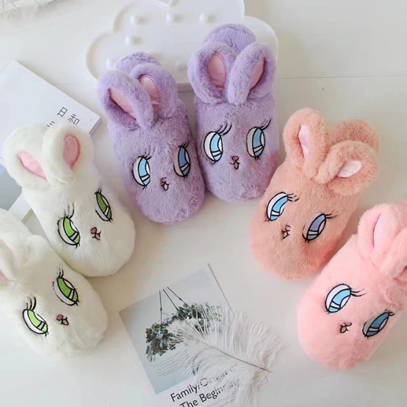 

Rabbit Ears Slippers Baby Children Fur Slippers Kids Winter Warm Flip Flops Child Bunny Animal Cotton Home Shoes Girls 34-39