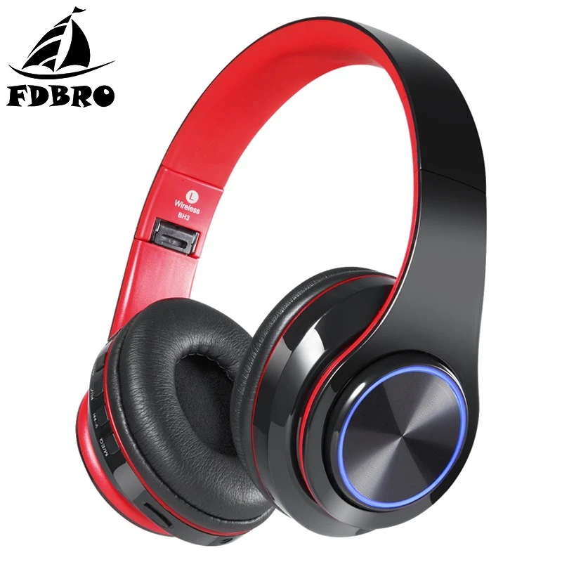 

FDBRO HiFi Stereo Wireless Bluetooth Earphone Rechargeable Glowing LED Headphone Foldable Sport Headset Gaming Earbuds with Mic