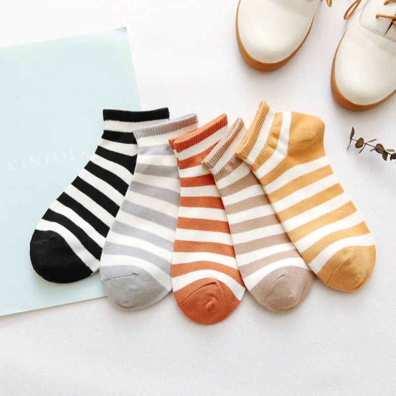 PEONLFY 5 пар/лот лодка забавные носки чулочно-носочные изделия для женщин в полоску тренд досуг хлопок удобные Школьные носки женщина harajuku корейский