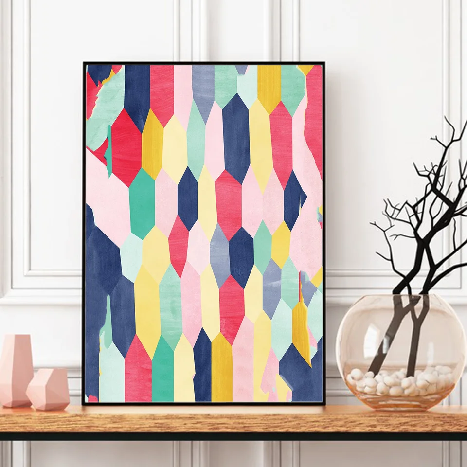 

Simple Abstract Canvas Painting Wall Art Canvas Prints Hexagon Shape Waterproof Ink Friendly Decor for Home No Framed