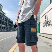 Сезон весна лето новая Корейская версия высокого качества удобные хлопковые прилив мужской Harajuku свободные плед Streetcasual Shortss