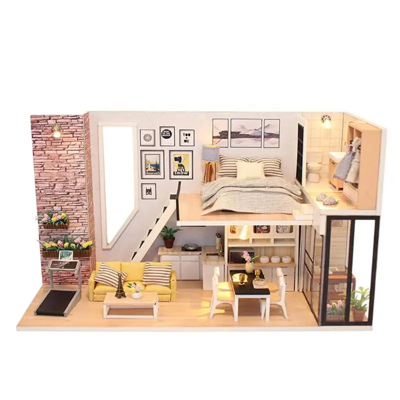 

Kids Miniature Doll House Model Toys Wooden DIY Furniture Assemble Kit Children Dollhouse Handicraft Birthday Gift DIY Puzzle