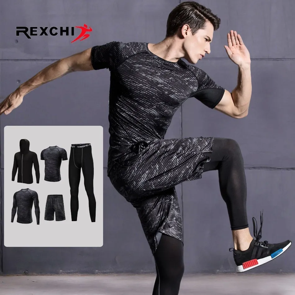 Men Sports Suit Compression Underwear Outdoor Running Jogging Clothes T Shirt Pants Gym font b Fitness