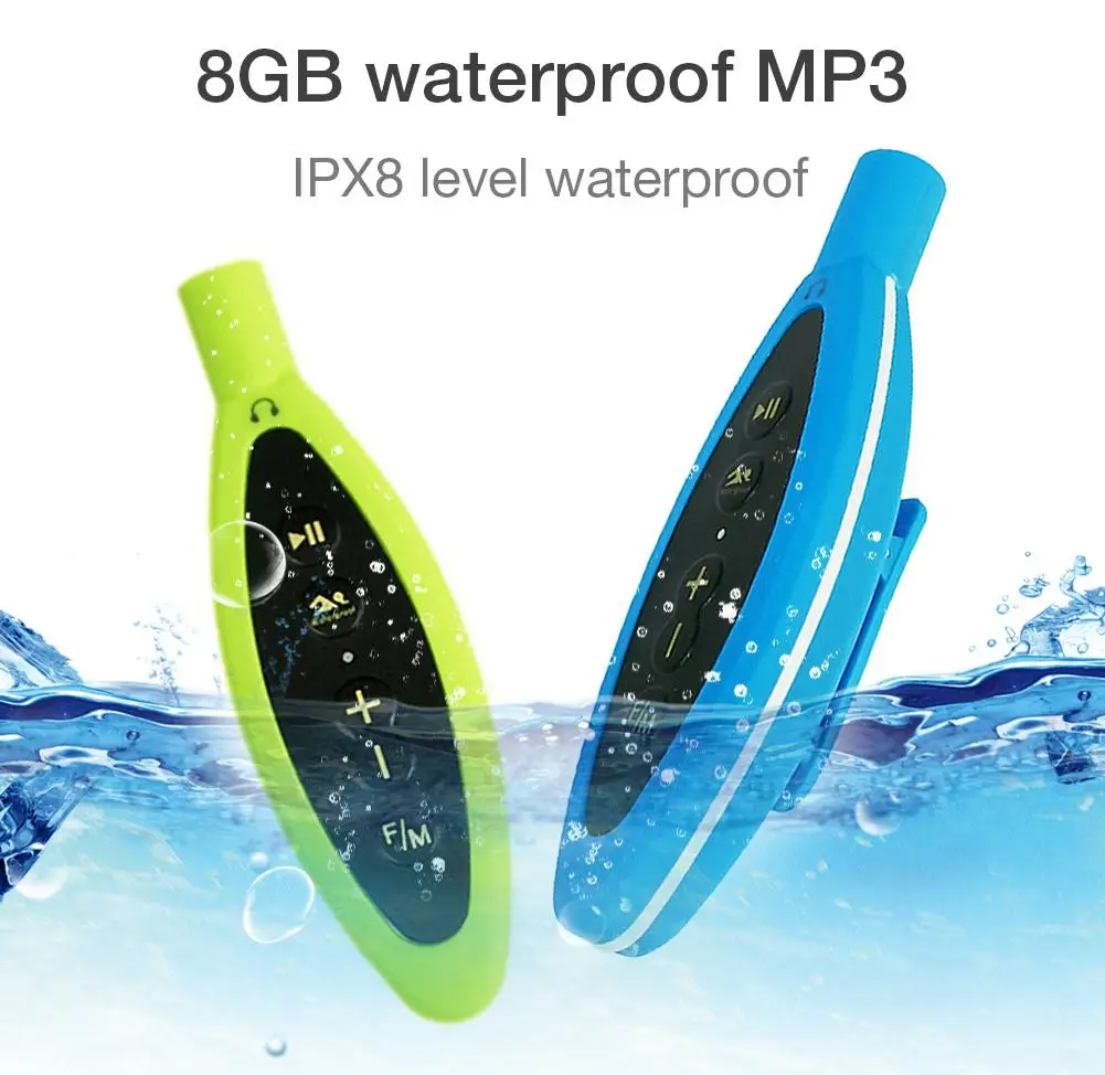 

8GB IP68 Waterproof MP3 Player Hi-Fi Audio Player Lossless Music Support FM Radio for Swimming Surfing Shower