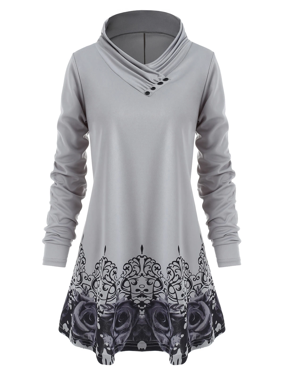 

Wipalo Women T Shirt Plus Size Long Sleeve Cowl Neck T Shirt Cloud Buttoned Printed Casual Long T Shirts Spring Big Size Clothes