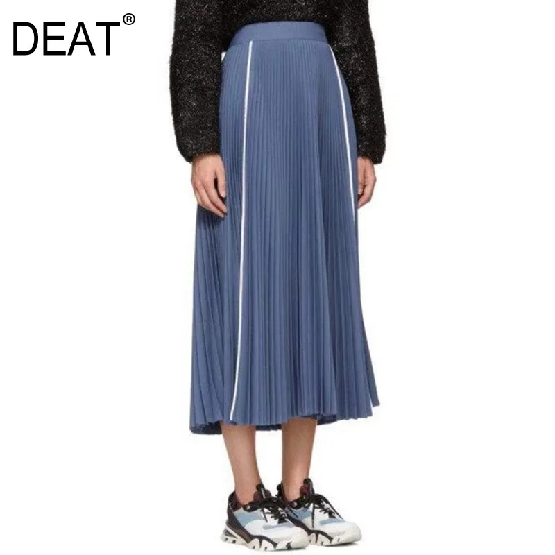 DEAT новая весенняя модная женская одежда Высокая талия плиссированные контрастные цвета трапециевидная свободная длинная юбка полубоди WE05405L