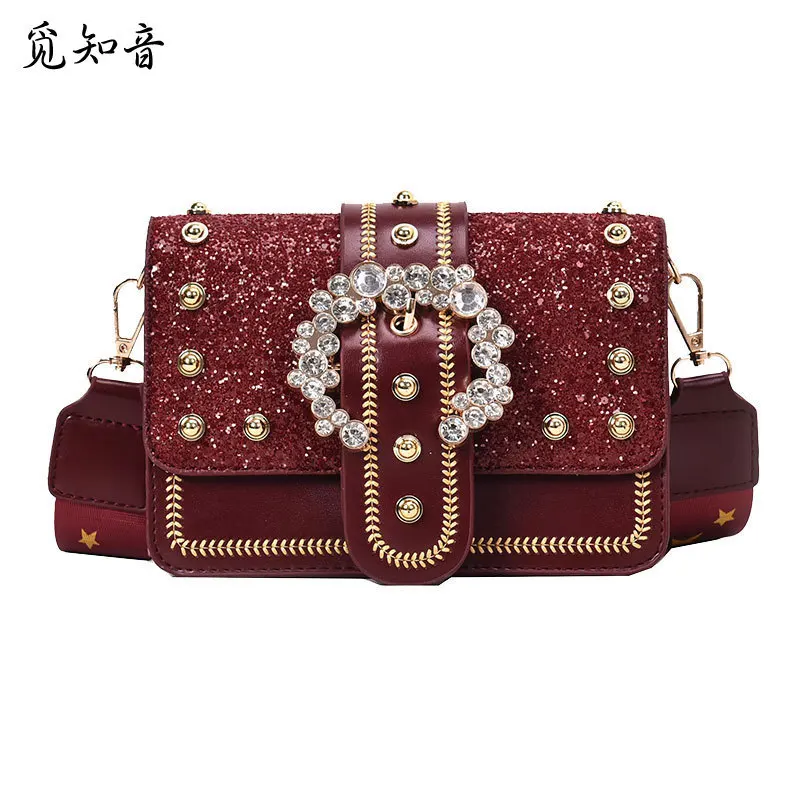 

Sequin Square Bag 2019 Fashion New High Quality Patent Leather Women's Designer Handbag Rivet Diamond Shoulder Messenger Bags