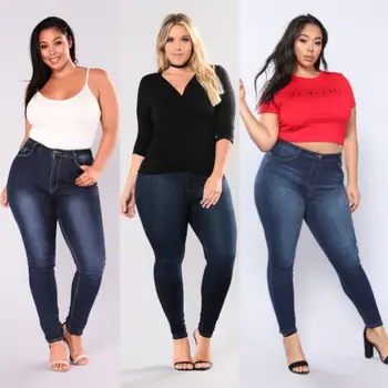 

Women Plus Size Stretch Denim Skinny Jeans Pants High Waist Trousers Jeans
