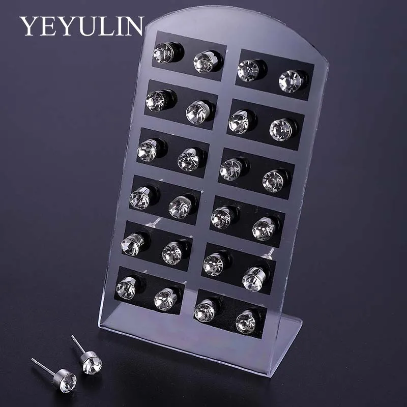 

12 Pairs/set White Crystal Alloy Stud Earrings Set For Women Jewelry Rhinestones Piercing Earrings Bijouteria Brincos