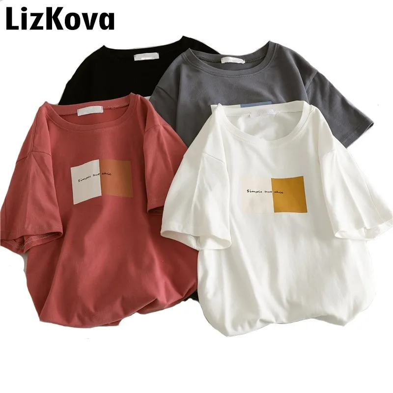 

2019 Summer Short Sleeve T-Shirts Harajuku Tops Korean Student Letter Printing T-Shirts Casual Solid Tops Tops