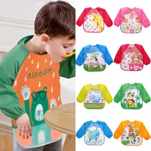 Новинка; детские нагрудники; водонепроницаемый передник с длинными рукавами; комбинезон для кормления; нагрудник с рисунком; детская Защитная одежда для малышей; платье с рисунком