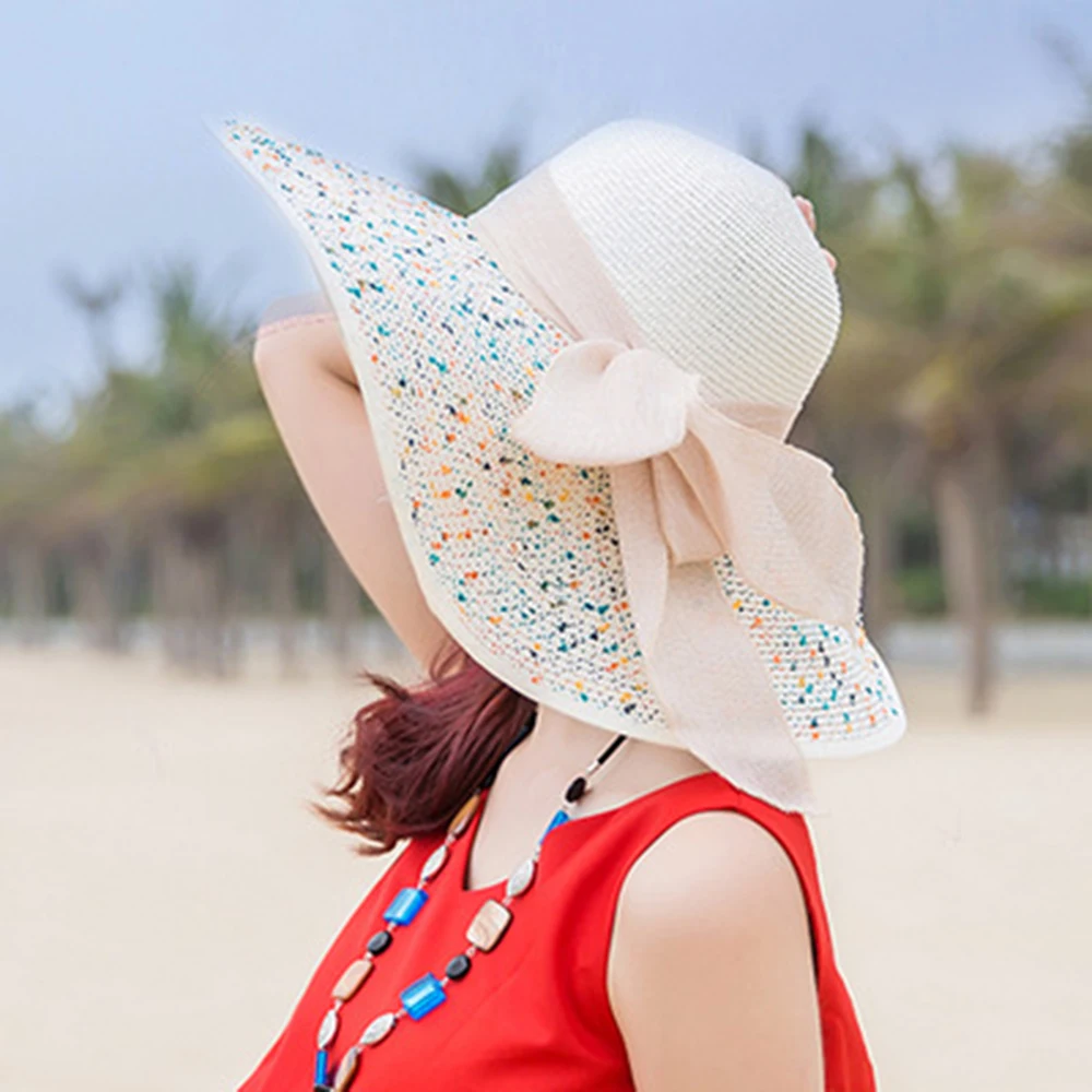 Элегантная Складная Повседневная Соломенная шляпа против ультрафиолетового кепки Женская большой край летняя шляпа Приморский Зонт соломенная шляпа