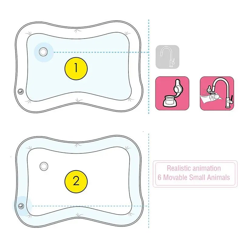 MINOCOOL Inflatable Baby Water Mat Fun Activity Play Center for Children Infants with 6 Movable Small Animals