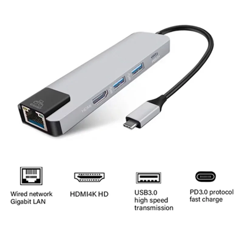 5 в 1 Usb type C концентратор Hdmi 4K к Gigabit Ethernet Rj45 Lan адаптер для Macbook Pro Thunderbolt 3 зарядное