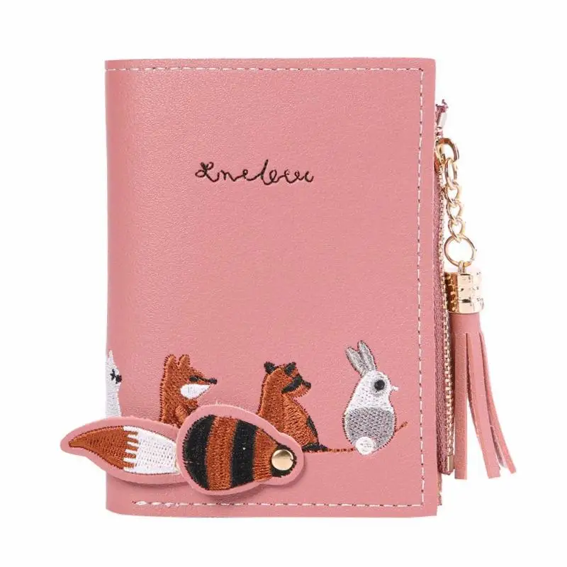 

Women's Coin Purse Female Wallet Short Embroidery Animal Pattern Women's Wallet Pink Green Black Gray Women Wallets And Purses
