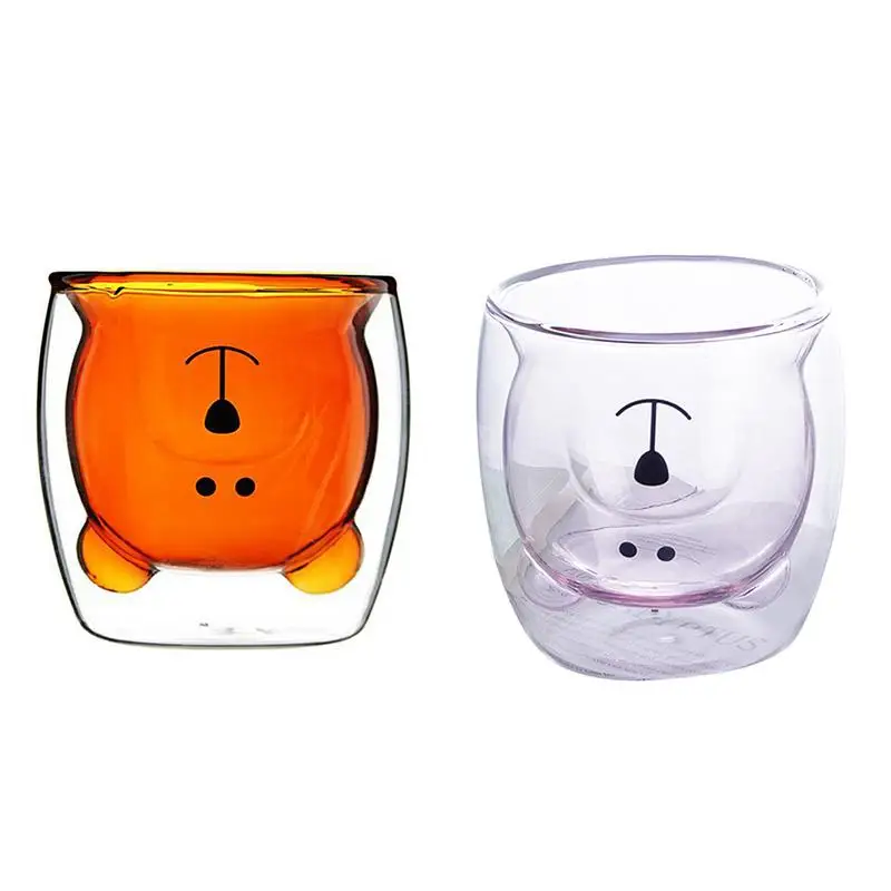 

Cute Bear Glass Cup Double Layer Coffee Milk Cup Family Parties Bars Decoration Transparent Unique Heat Resistant Girl Gift