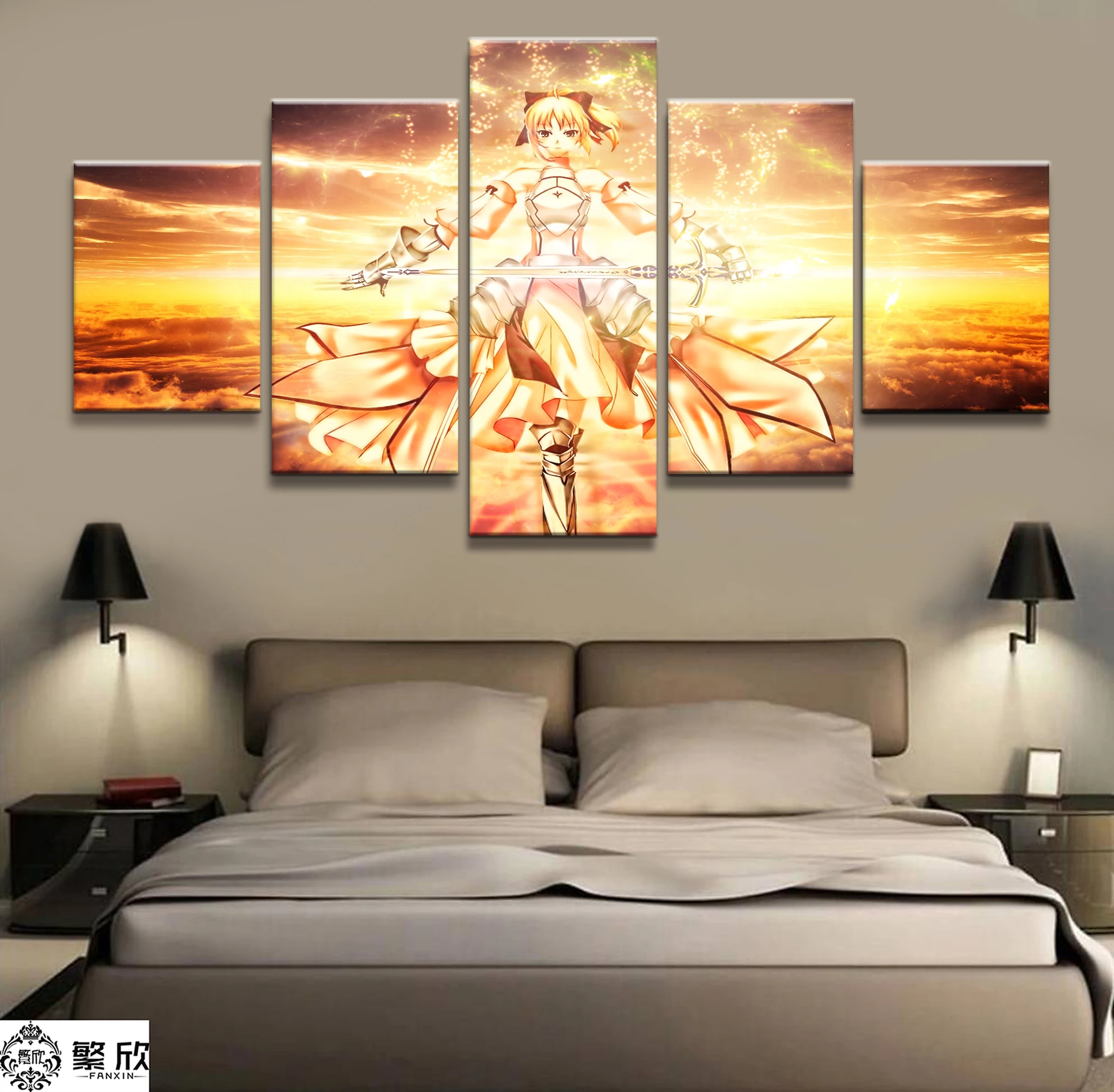 

Home Decor Modular Canvas Picture 5 Piece Fate Stay Night Saber Sword in Stone Painting Poster Wall For Home Canvas Wholesale