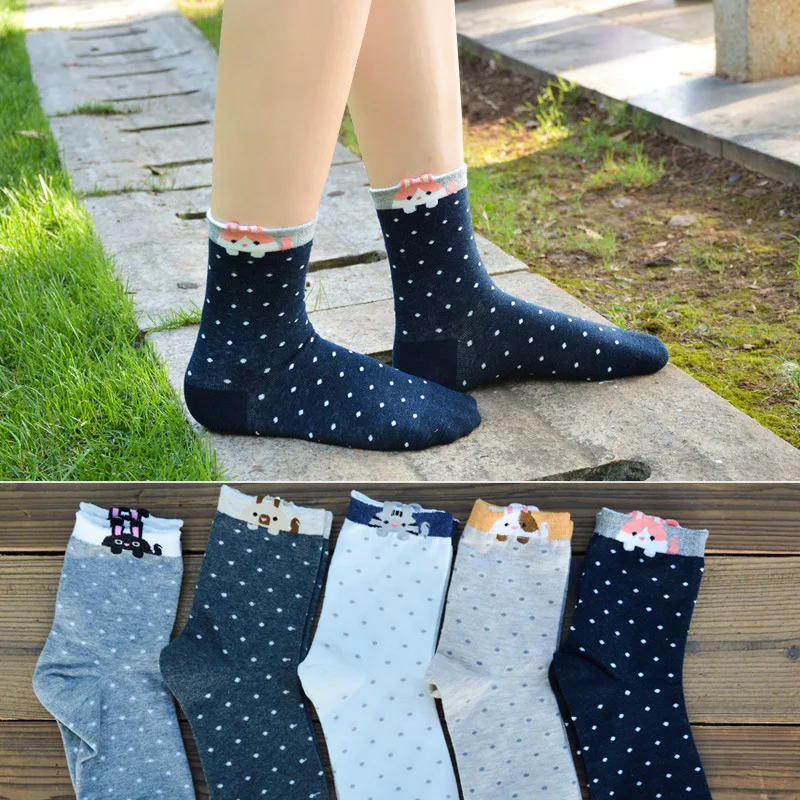Милые животные женские хлопковые носки женские носки Meias Точечные носки осень-зима теплые носки для женщин девочек Sokken Calcetines Mujer