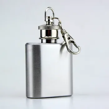 

200pcs 1oz Mini Hip Flask Strap Stainless Steel Metal Portable Pocket Flagon Alcohol Wine Bottle With Keychain