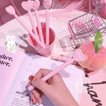 

10pcs/lot Creative Heart signature Pen Girl Pink Love Ball Pen students Office Stationery Black Water Pen heart love pen