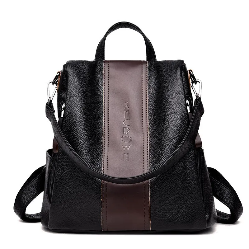 

2019 Panelled Antitheft Backpack Women Leather Backpack Female Large Capacity School Bags For Teenage Girls Bag Mochila Bagpack