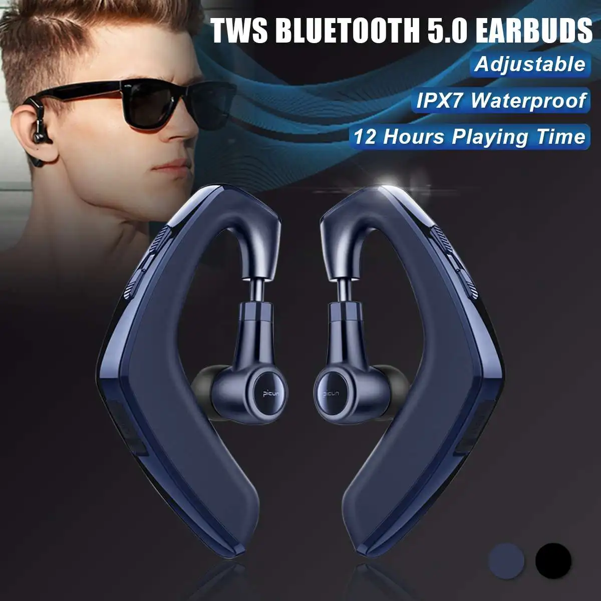 

Wireless bluetooth 5.0 Earphone TWS Adjustable Ear-Hook Headset Earpiece IPX7 Waterproof Sport Earbuds Headphones for iPhone