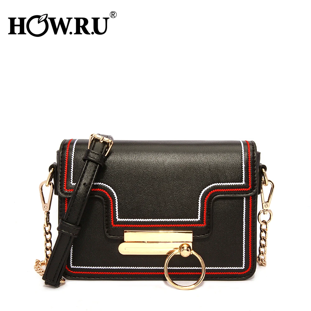 HOWRU Small Chain Shoulder Bag Messenger Bags PU Leather Black Clutch Purse Ladies Crossbody Bag with Circle Ring Woman Bag 2019 HOWRU Small Chain Shoulder Bag Messenger Bags PU Leather Black Clutch Purse Ladies Crossbody Bag with Circle Ring Woman Bag 2019