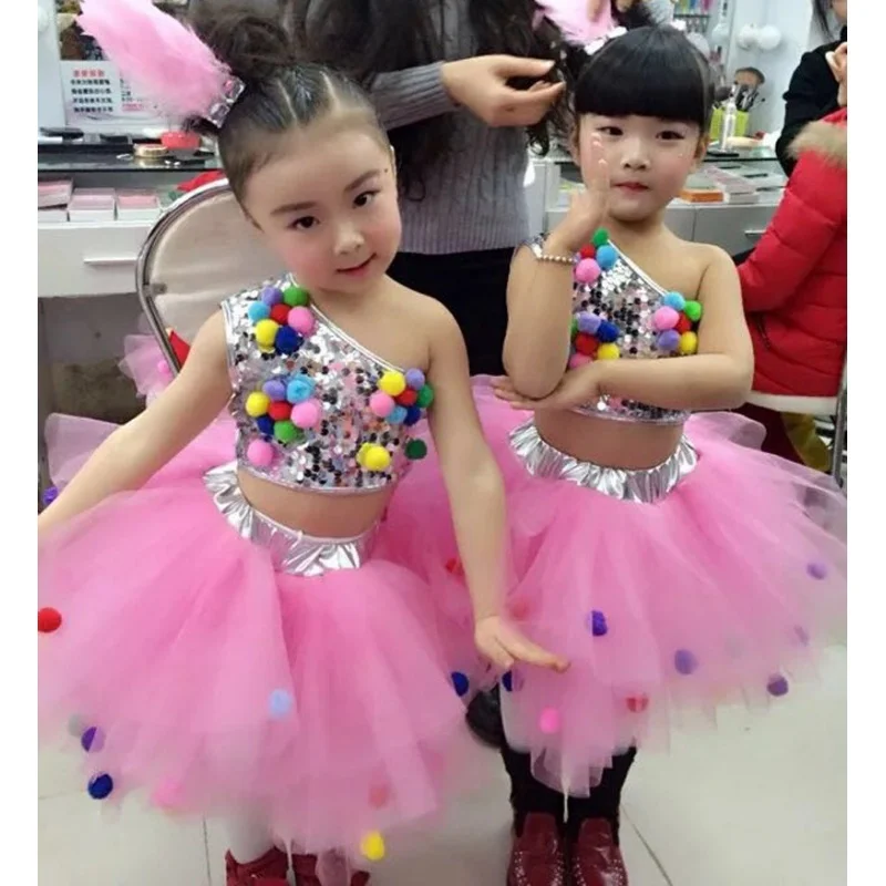  Children's sequined jazz dress Pengpeng skirt dance gauze skirt girl's modern dance dress kindergar - 32995406231