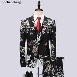 Фирменная Новинка Костюм Для мужчин Мода 2019 корейские облегающие стильный Для мужчин Цветочные костюмы деловые официальные одежда