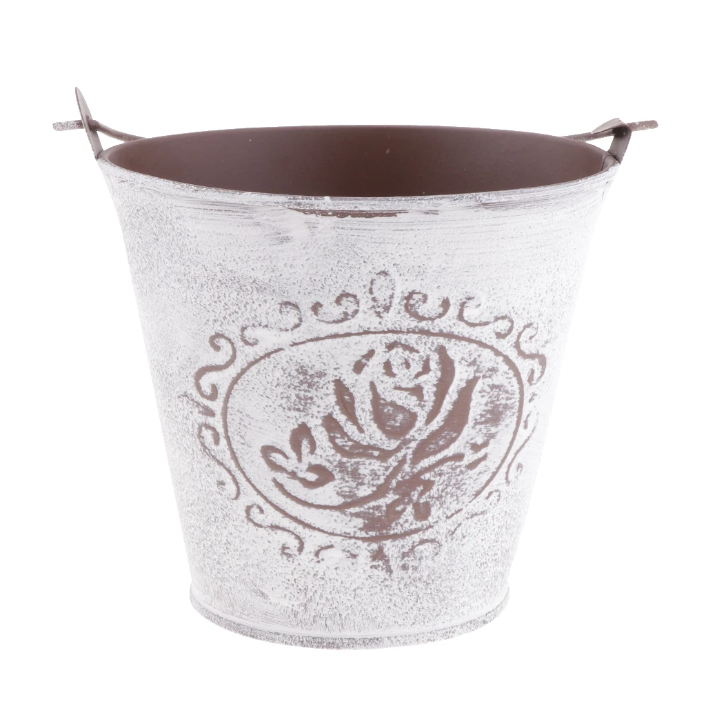 Galvanized Metal Storage Buckets Retro Rustic Flower Bucket for Countertop Balcony Garden Yard