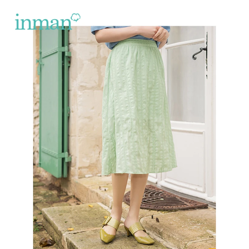 

INMAN 2019 Summer New Arrival Linen Cotton Literary A-line Minimalism All Matched Casual Women Skirt