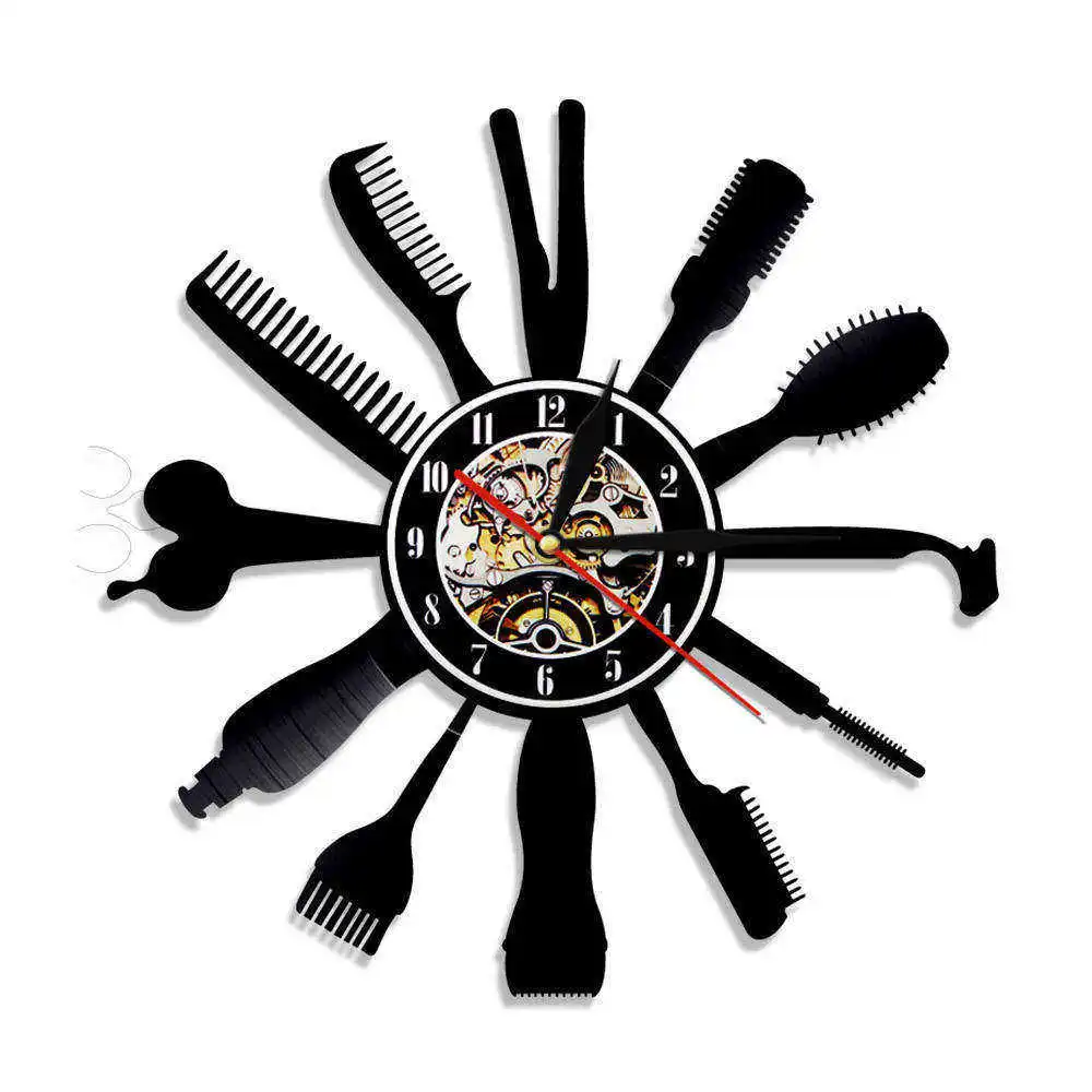 1Piece Barber Shop Hair Cut Vinyl Record Wall Clock Beauty Salon Wall