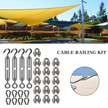 

Heavy Duty Cable Railing Kit 4pcs M6 Turnbuckle Tension 16pcs M3 Wire Rope Clip 8pcs M3 Thimble For 1/8 Inch Wire Rope Cable