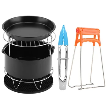 

8 Inch 7 In 1 Air Fryer Accessories Set Kit Parts Metal Holder Skewer Rack Cake Barrel For Baking Basket Pizza Pan