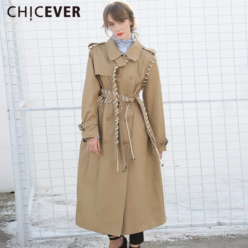 CHICEVER 2019 Тренч Женский Осень Женская ветровка бинты разделение с длинным рукавом