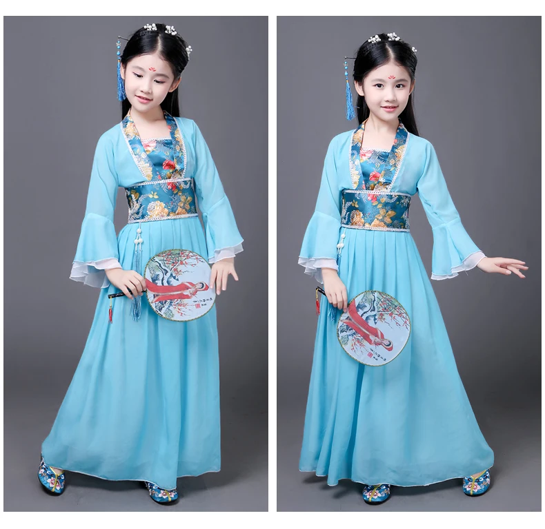Китайское платье Hanfu Феи народные танцевальные костюмы для детей Традиционный
