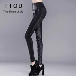 TTOU Для женщин зимние штаны Высокая талия брюки верхняя одежда мода тонкий теплый толстый пуховик узкие брюки-скинни