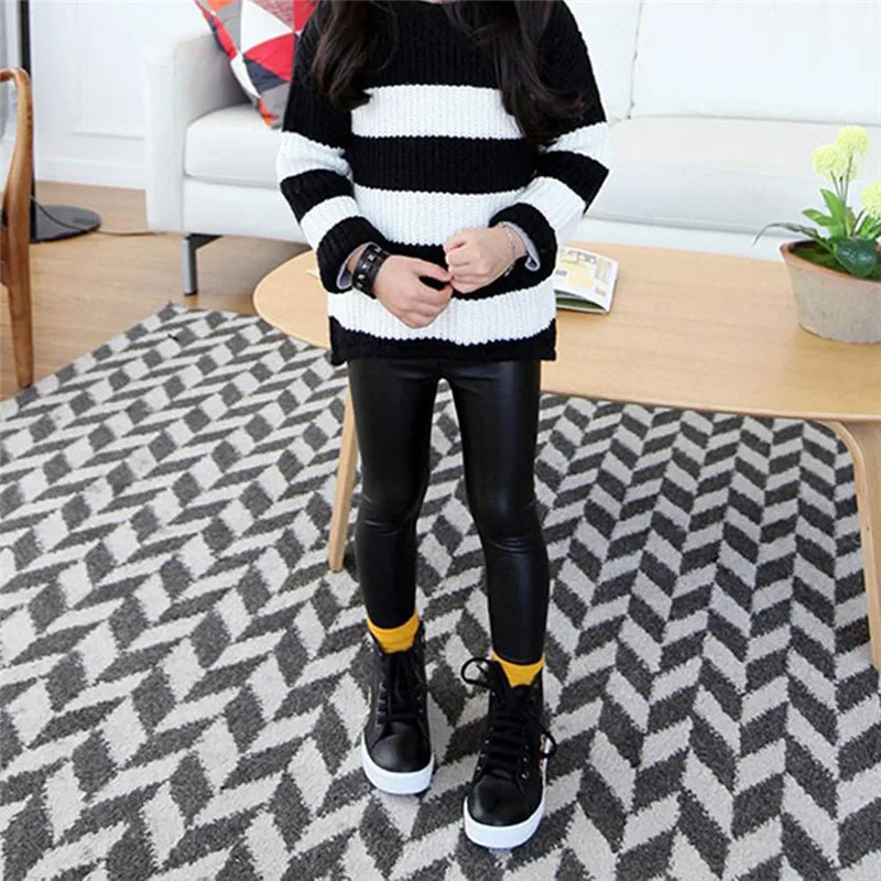 

2019 Spring New Children Clothing Baby Girls Pu Leather Pants Leggings Kids Girl Black Skinny Thin Slim Trousers Hot Sale 2-8T