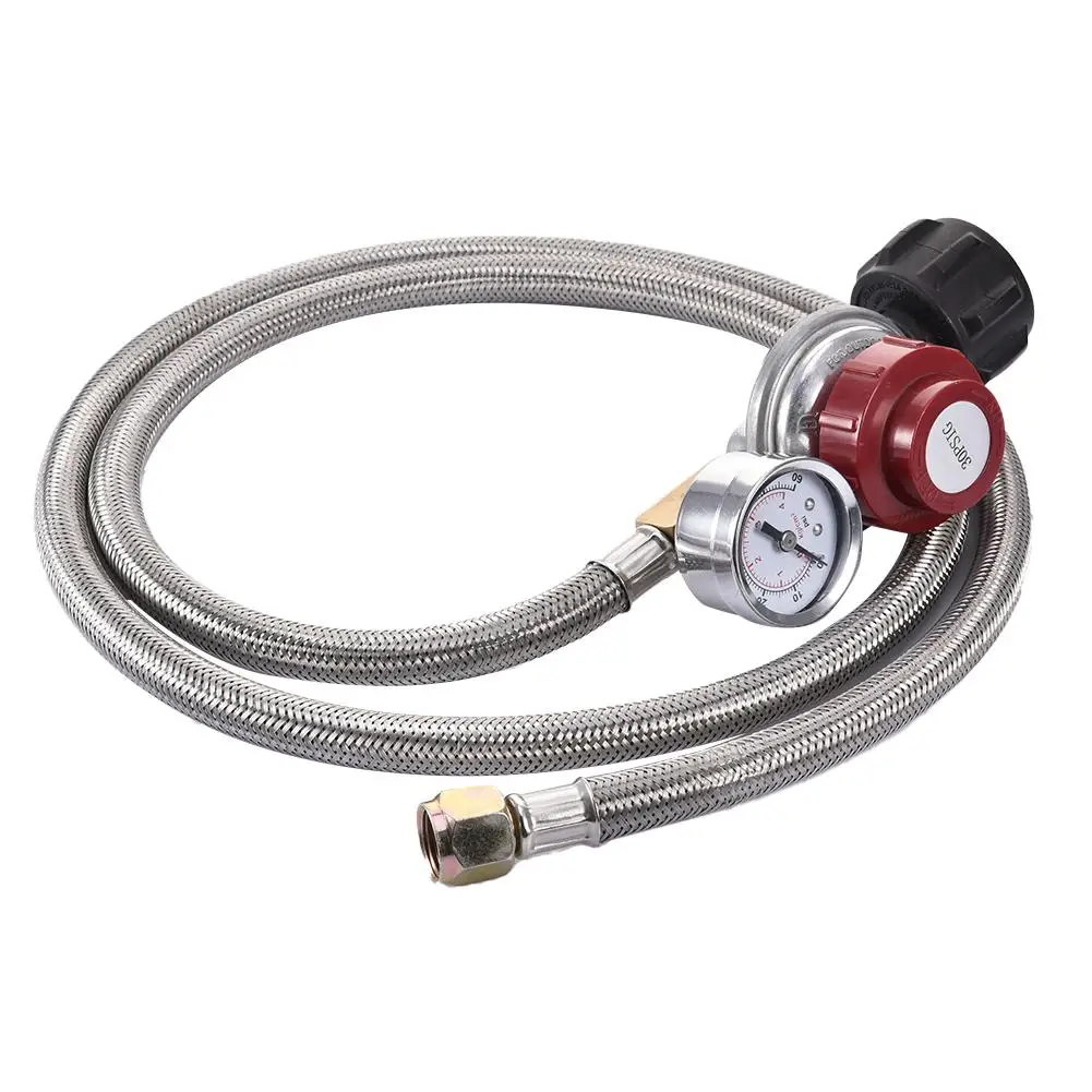 

0~30PSI High Pressure Propane Regulator Adjustable Stainless Steel Braided 3/8 Flare Swivelnut Hose Connector for Forge Foundry