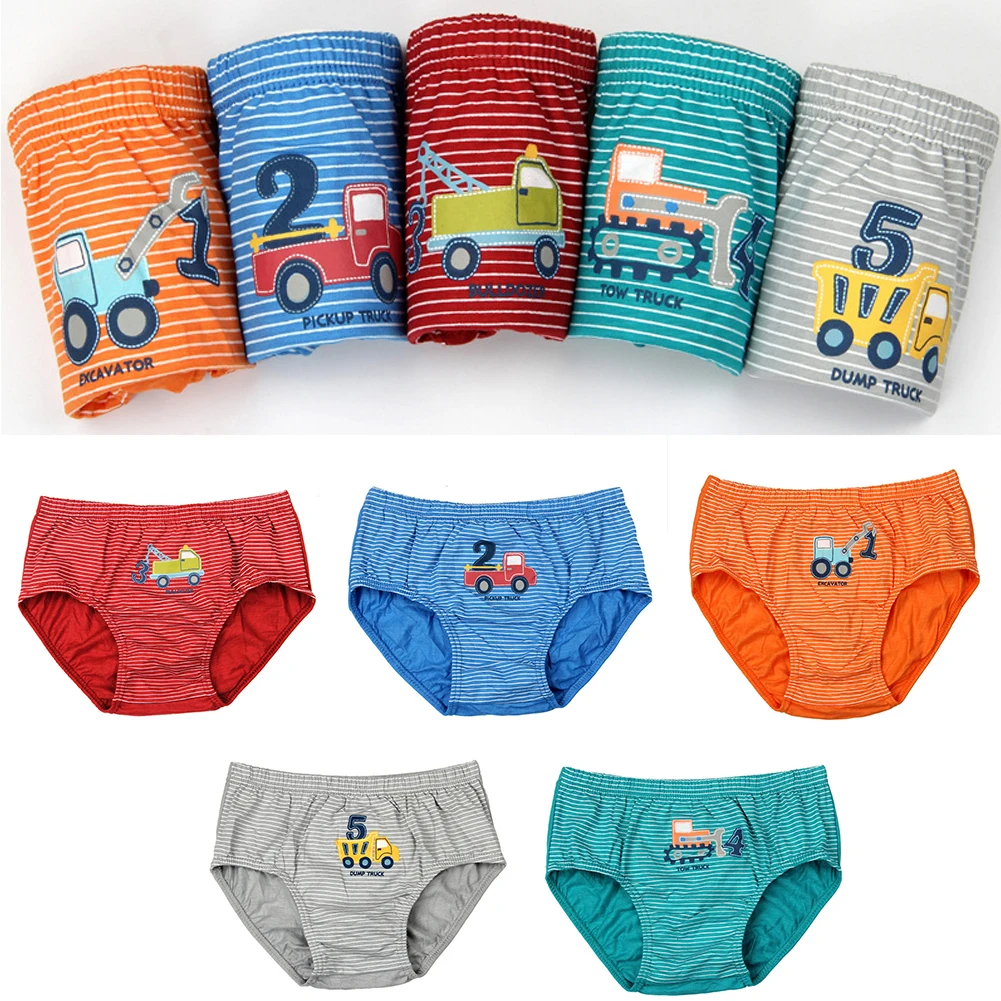 

For Boys Children Panties Striated Cartoon Cotton Material Breathable Briefs Truck Numbers Printed Comfortable Kid Underwear